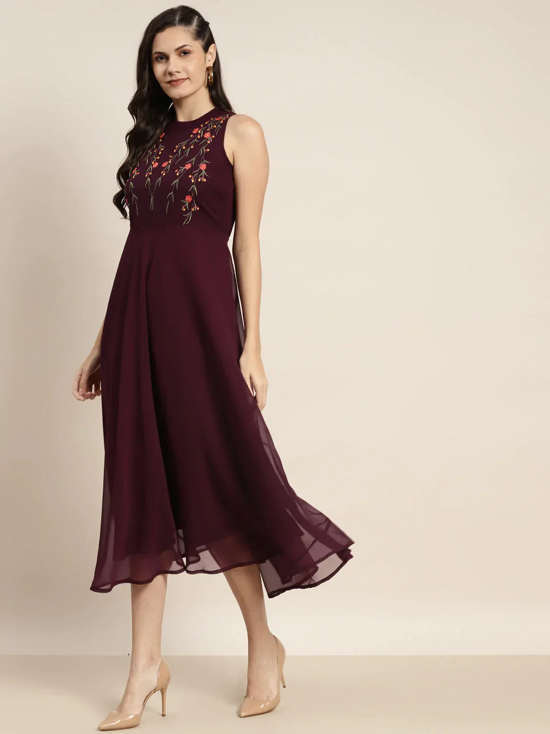 Jompers Women's Embroidered A-Line Midi Dress - Purple - Distacart