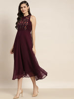 Thumbnail for Jompers Women's Embroidered A-Line Midi Dress - Purple - Distacart