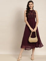 Thumbnail for Jompers Women's Embroidered A-Line Midi Dress - Purple - Distacart