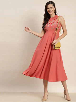 Jompers Women's Embroidered A-Line Midi Dress - Pink - Distacart