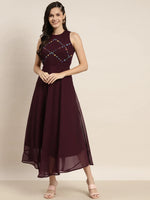 Thumbnail for Jompers Women's Embroidered A-Line Midi Dress - Purple - Distacart