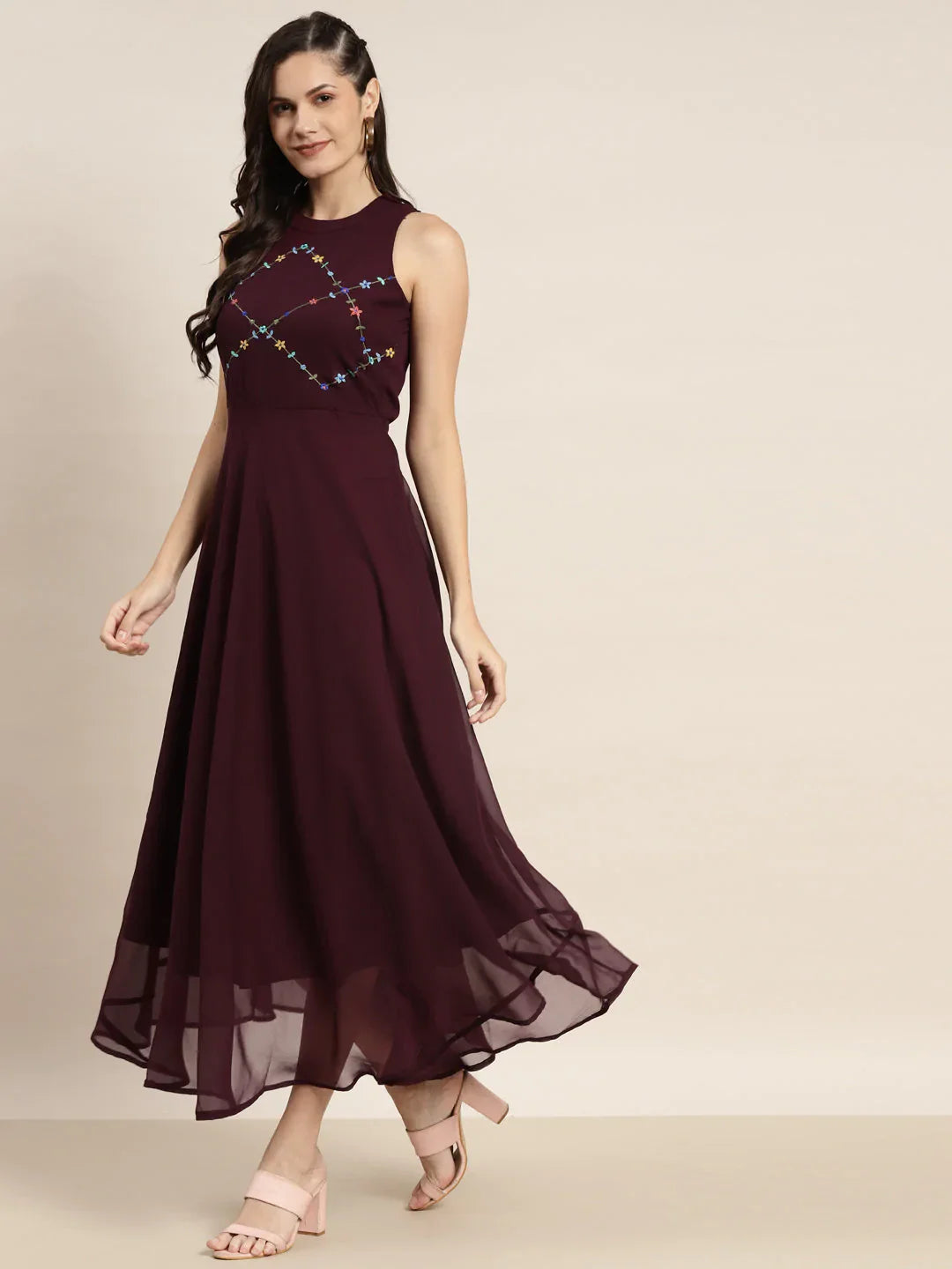 Jompers Women's Embroidered A-Line Midi Dress - Purple - Distacart