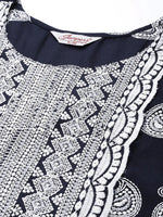 Thumbnail for Jompers Women's Paisley Embroidered Sequinned Chikankari Kurta - Navy Blue - Distacart