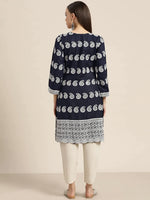 Thumbnail for Jompers Women's Paisley Embroidered Sequinned Chikankari Kurta - Navy Blue - Distacart