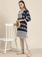 Thumbnail for Jompers Women's Paisley Embroidered Sequinned Chikankari Kurta - Navy Blue - Distacart