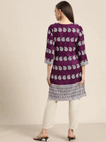 Thumbnail for Jompers Women's Paisley Embroidered Sequinned Chikankari Kurta - Purple - Distacart