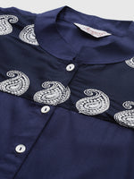 Thumbnail for Jompers Women's Paisley Embroidered Chikankari Navy Kurta - Distacart