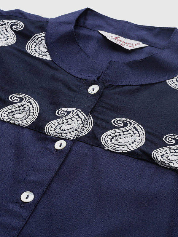 Jompers Women's Paisley Embroidered Chikankari Navy Kurta - Distacart