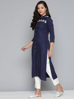 Thumbnail for Jompers Women's Paisley Embroidered Chikankari Navy Kurta - Distacart