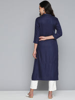 Thumbnail for Jompers Women's Paisley Embroidered Chikankari Navy Kurta - Distacart