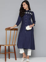 Thumbnail for Jompers Women's Paisley Embroidered Chikankari Navy Kurta - Distacart