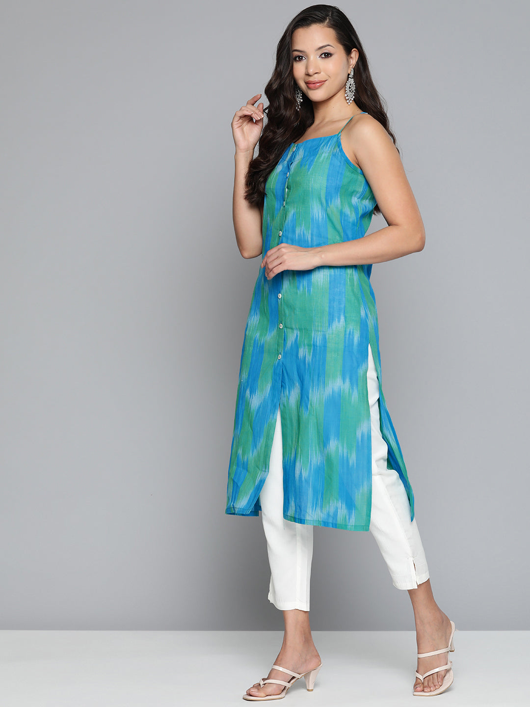 Jompers Women's Pure Cotton Blue Ikkat Kurta - Distacart