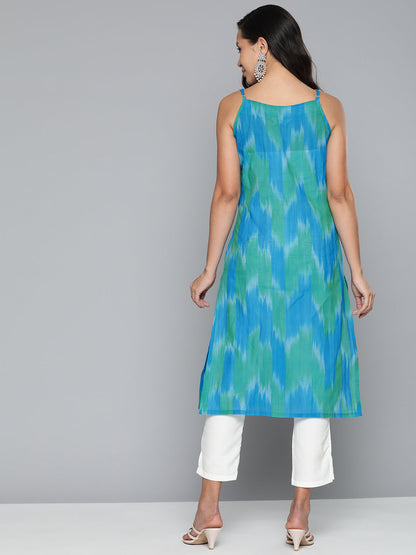 Jompers Women's Pure Cotton Blue Ikkat Kurta - Distacart