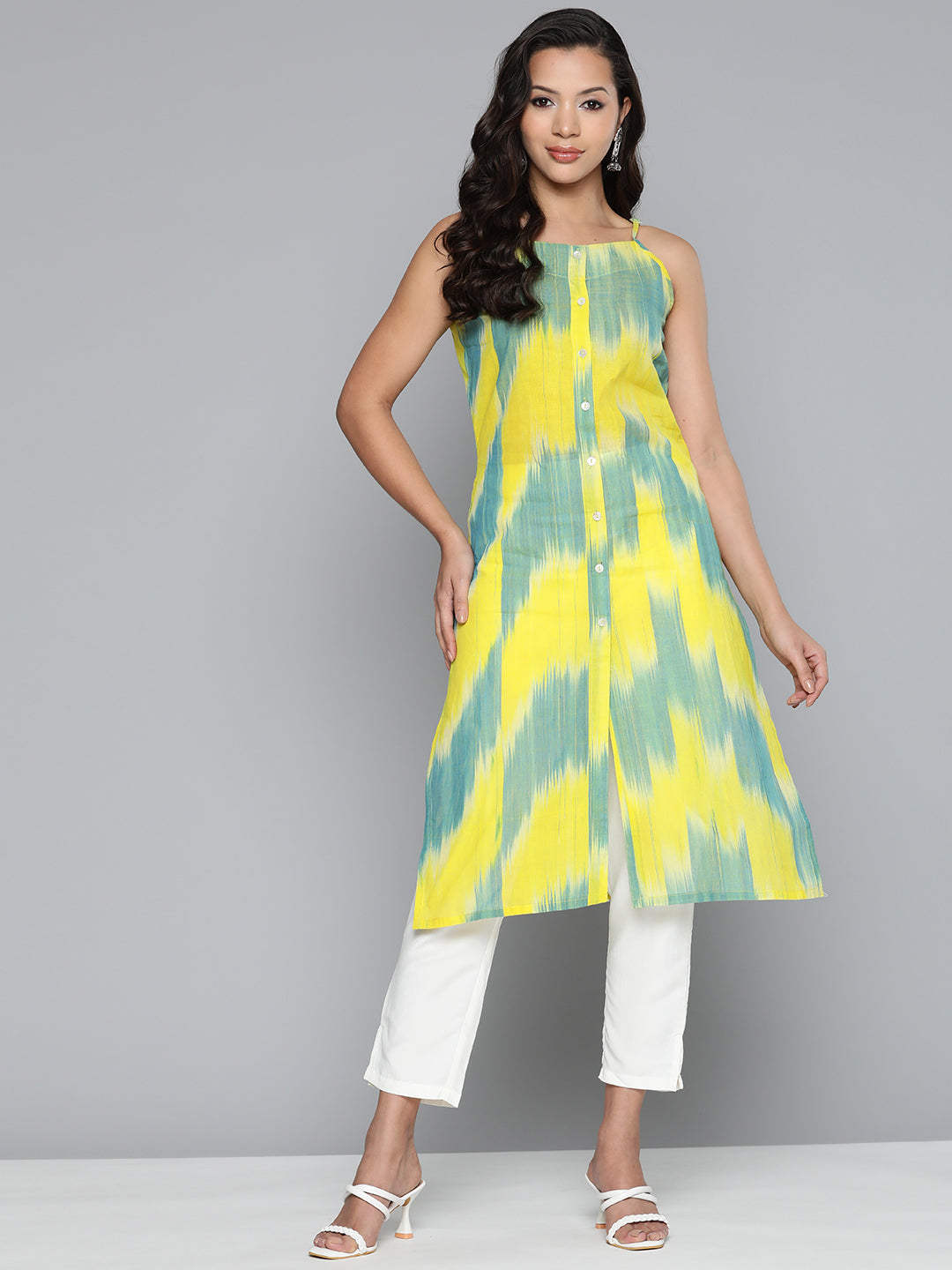 Jompers Women's Pure Cotton Yellow Ikkat Kurta - Distacart