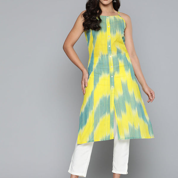 Jompers Women's Pure Cotton Yellow Ikkat Kurta - Distacart