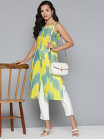Thumbnail for Jompers Women's Pure Cotton Yellow Ikkat Kurta - Distacart