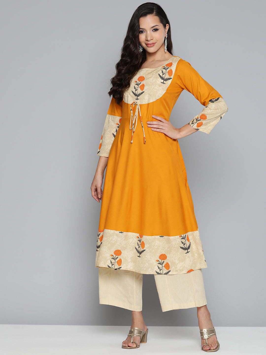 Jompers Women's Floral Printed Mustard Floral Kurta - Distacart
