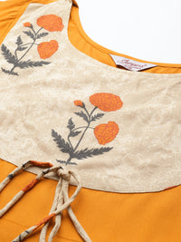 Thumbnail for Jompers Women's Floral Printed Mustard Floral Kurta - Distacart