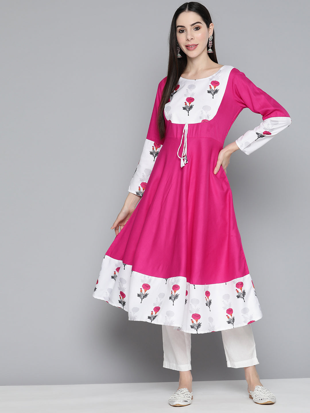 Jompers Women's Floral Printed Pink Floral Kurta - Distacart