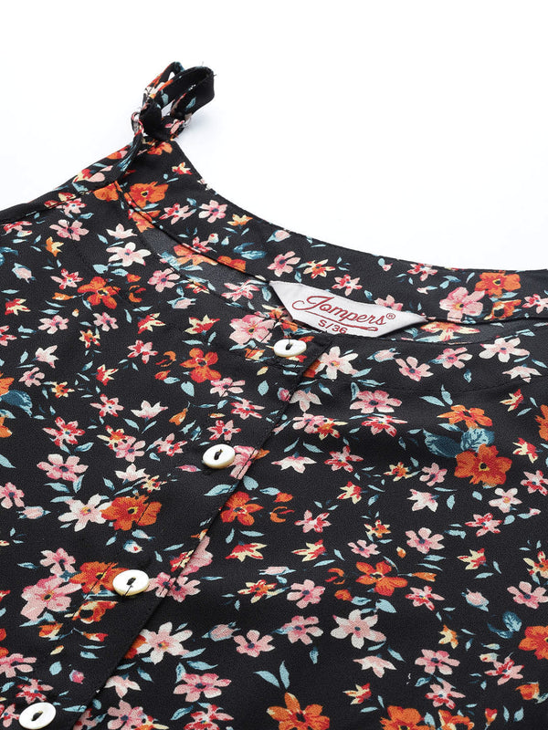 Jompers Women's Floral Printed Floral Georgette Kurta - Black - Distacart