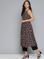 Thumbnail for Jompers Women's Floral Printed Floral Georgette Kurta - Black - Distacart