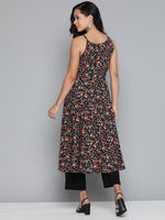 Thumbnail for Jompers Women's Floral Printed Floral Georgette Kurta - Black - Distacart