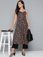 Thumbnail for Jompers Women's Floral Printed Floral Georgette Kurta - Black - Distacart