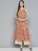 Thumbnail for Jompers Women's Floral Printed Floral Cotton Kurta - Red - Distacart