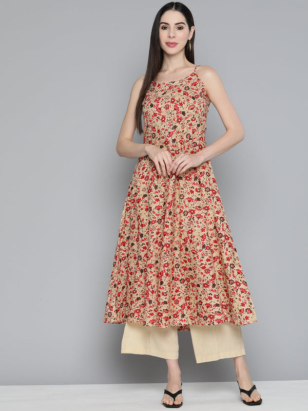 Jompers Women's Floral Printed Floral Cotton Kurta - Red - Distacart