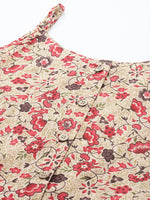 Thumbnail for Jompers Women's Floral Printed Floral Cotton Kurta - Red - Distacart