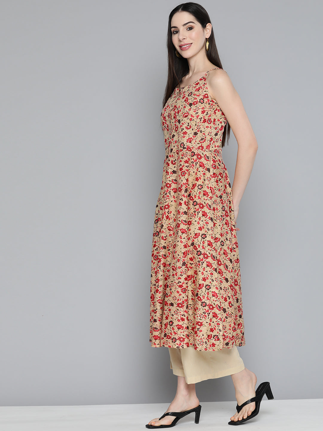 Jompers Women's Floral Printed Floral Cotton Kurta - Red - Distacart