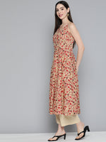 Thumbnail for Jompers Women's Floral Printed Floral Cotton Kurta - Red - Distacart