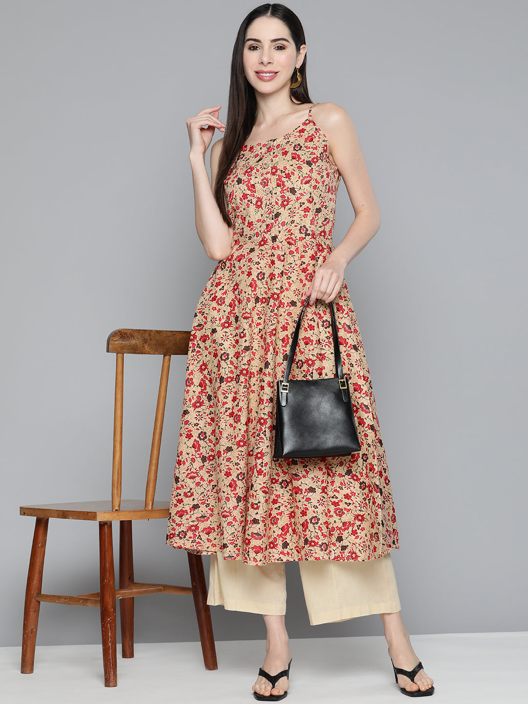 Jompers Women's Floral Printed Floral Cotton Kurta - Red - Distacart