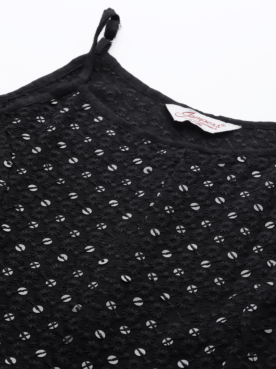 Jompers Women's Black Floral Sequin Embroidered A-Line Midi Dress - Black - Distacart