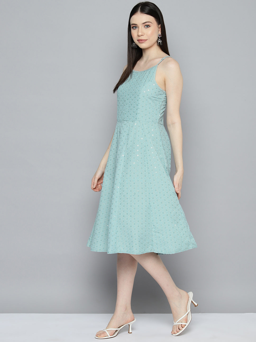 Jompers Women's Sequin work, anarkali ethnic dress - Light-Blue - Distacart