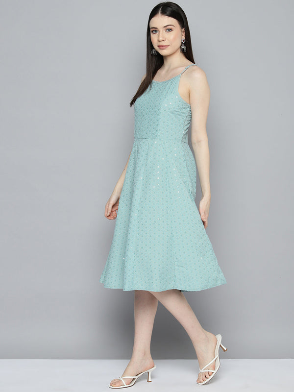 Jompers Women's Sequin work, anarkali ethnic dress - Light-Blue - Distacart