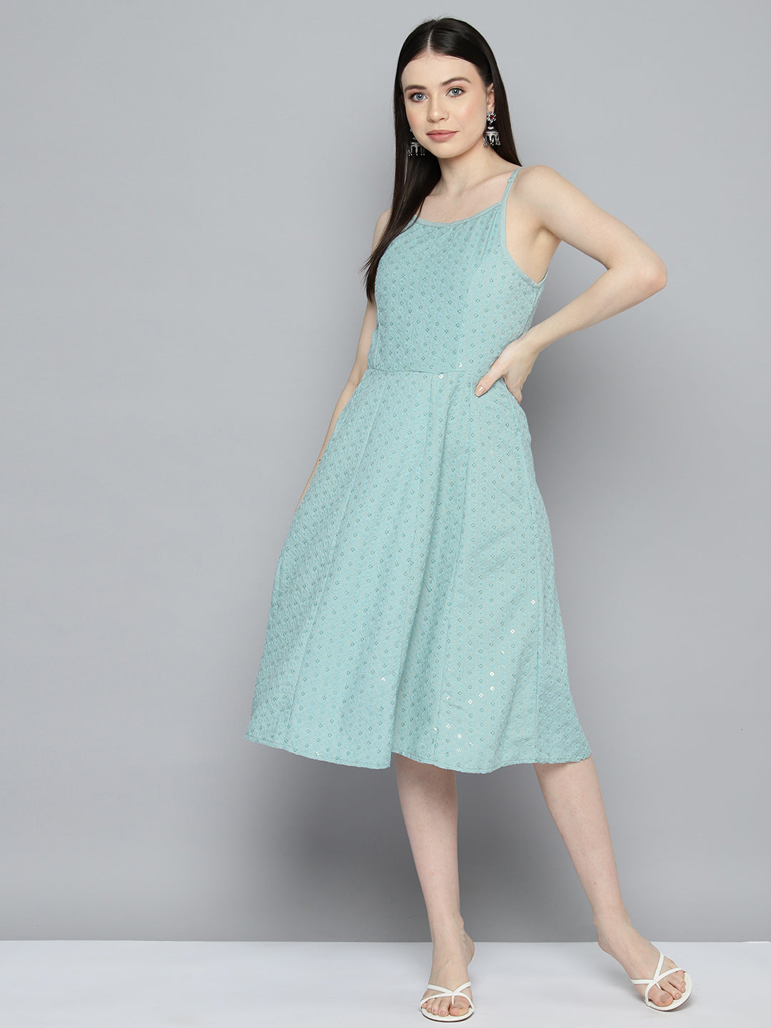 Jompers Women's Sequin work, anarkali ethnic dress - Light-Blue - Distacart