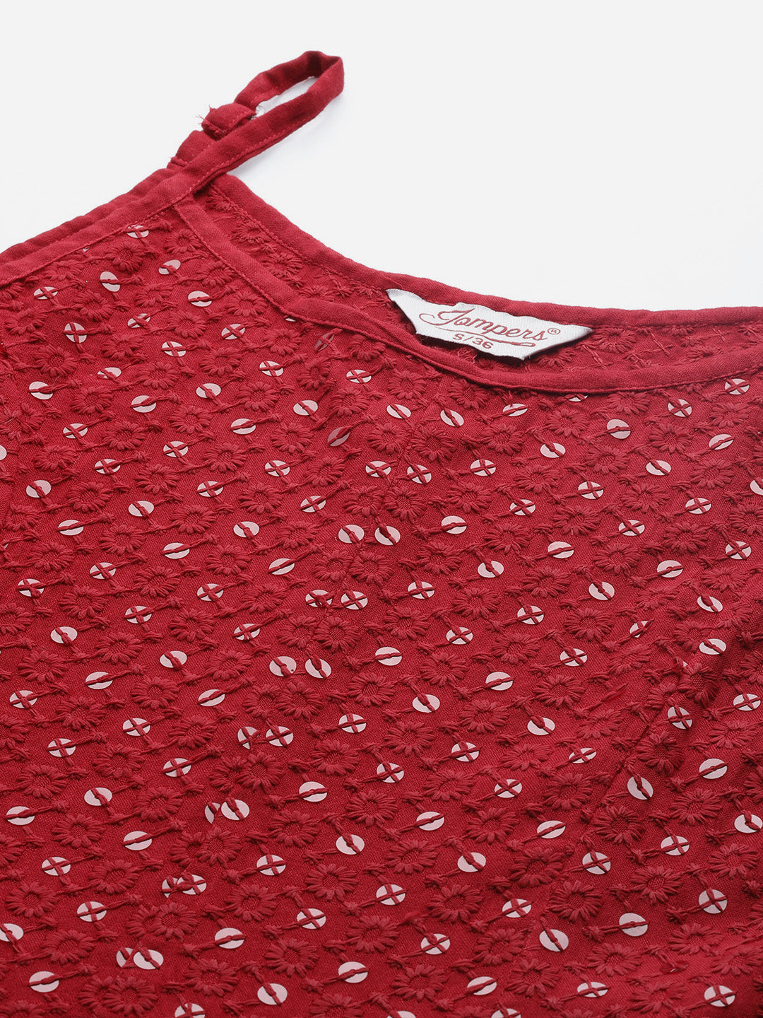 Jompers Women's Maroon Floral Sequin Embroidered A-Line Midi Dress - Maroon - Distacart