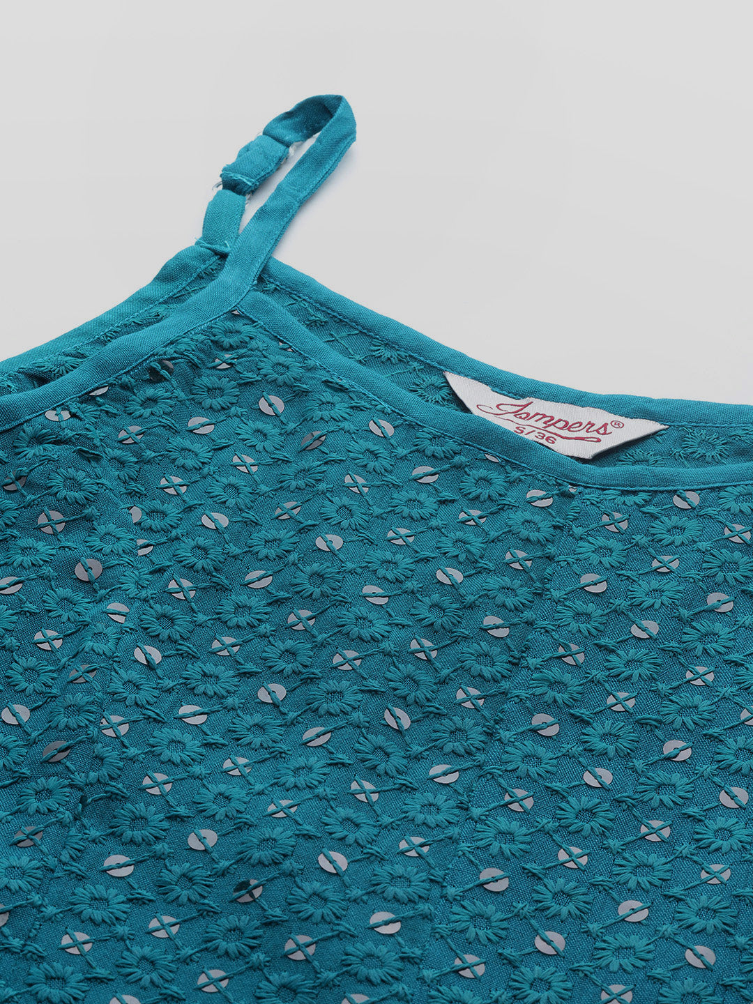 Jompers Women's Blue Floral Sequin Embroidered A-Line Midi Dress - Peacock - Distacart