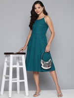 Thumbnail for Jompers Women's Blue Floral Sequin Embroidered A-Line Midi Dress - Peacock - Distacart