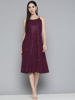 Thumbnail for Jompers Women's Purple Floral Sequin Embroidered A-Line Midi Dress - Purple - Distacart