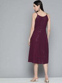 Thumbnail for Jompers Women's Purple Floral Sequin Embroidered A-Line Midi Dress - Purple - Distacart