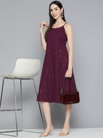 Thumbnail for Jompers Women's Purple Floral Sequin Embroidered A-Line Midi Dress - Purple - Distacart