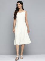 Thumbnail for Jompers Women's White Floral Sequin Embroidered A-Line Midi Dress - Distacart