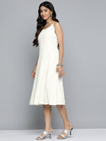 Thumbnail for Jompers Women's White Floral Sequin Embroidered A-Line Midi Dress - Distacart