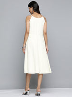 Thumbnail for Jompers Women's White Floral Sequin Embroidered A-Line Midi Dress - Distacart