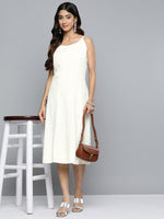 Thumbnail for Jompers Women's White Floral Sequin Embroidered A-Line Midi Dress - Distacart