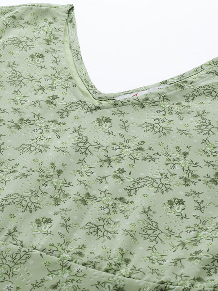 Jompers Women's Floral Georgette A-Line Midi Dress - Green - Distacart