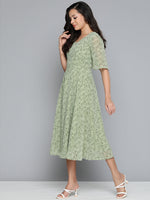 Thumbnail for Jompers Women's Floral Georgette A-Line Midi Dress - Green - Distacart