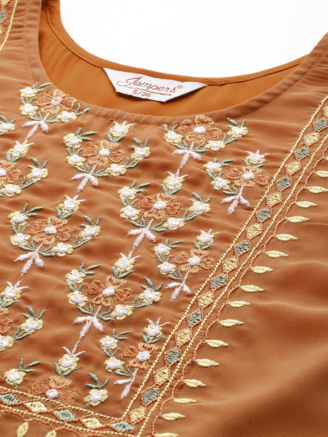 Jompers Women's Floral Embroidered Thread Work Floral Georgette Anarkali Kurta - Orange - Distacart